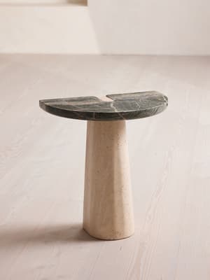 Eros Side Table - Travertine and Verde Bosque Marble - Hover Image