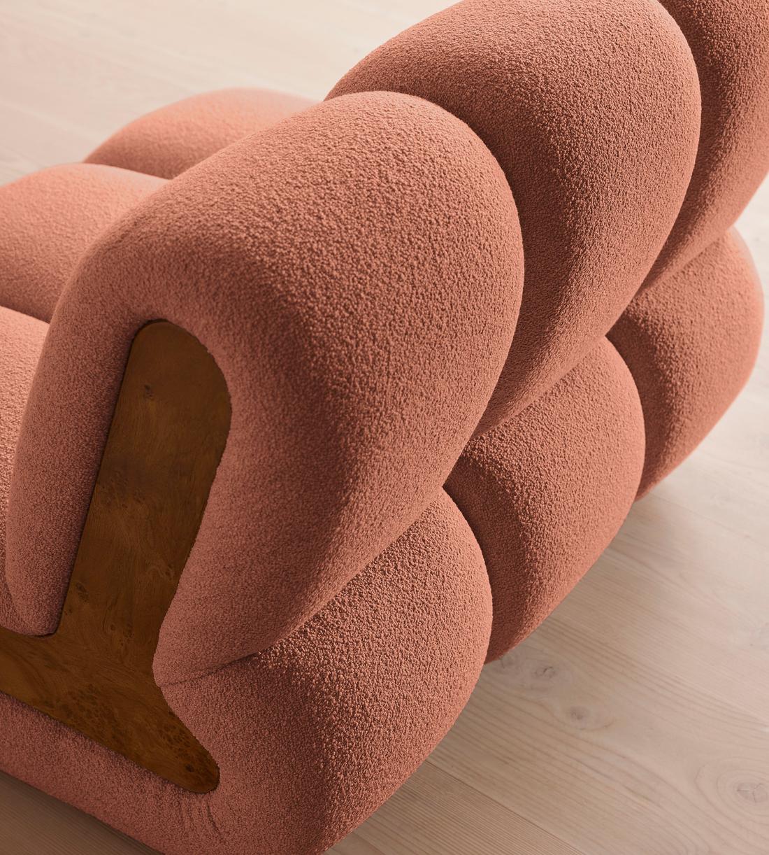 Noelle Modular Armchair - Textured Wool Boucle - Coral - Images - Image 7