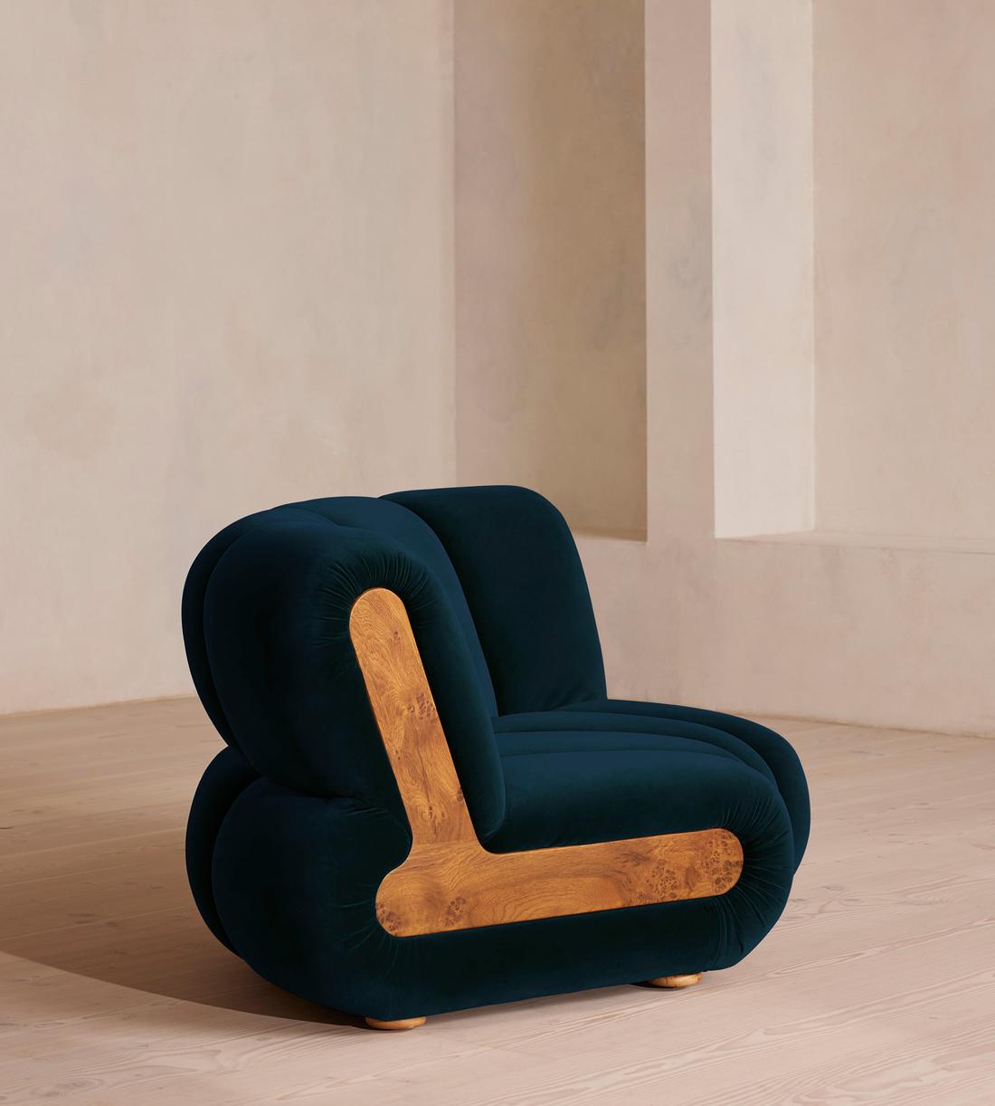 Noelle Modular Curved Armchair - Velvet Royal Blue - Images - Image 3