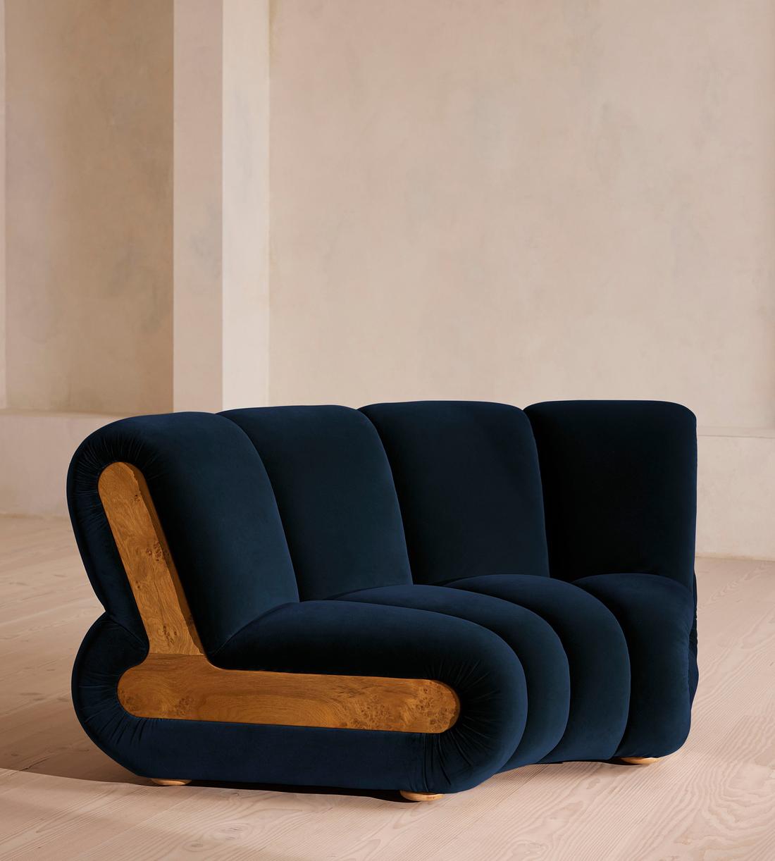 Noelle Modular Curved Armchair - Velvet Royal Blue - Listing - Image 2