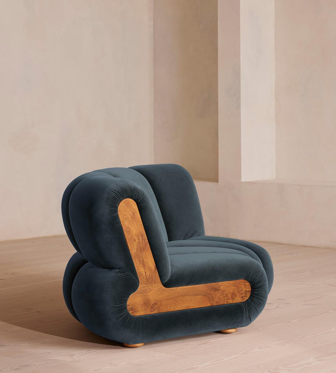 Noelle Modular Curved Armchair - Velvet Grey Blue - Images - Image 3