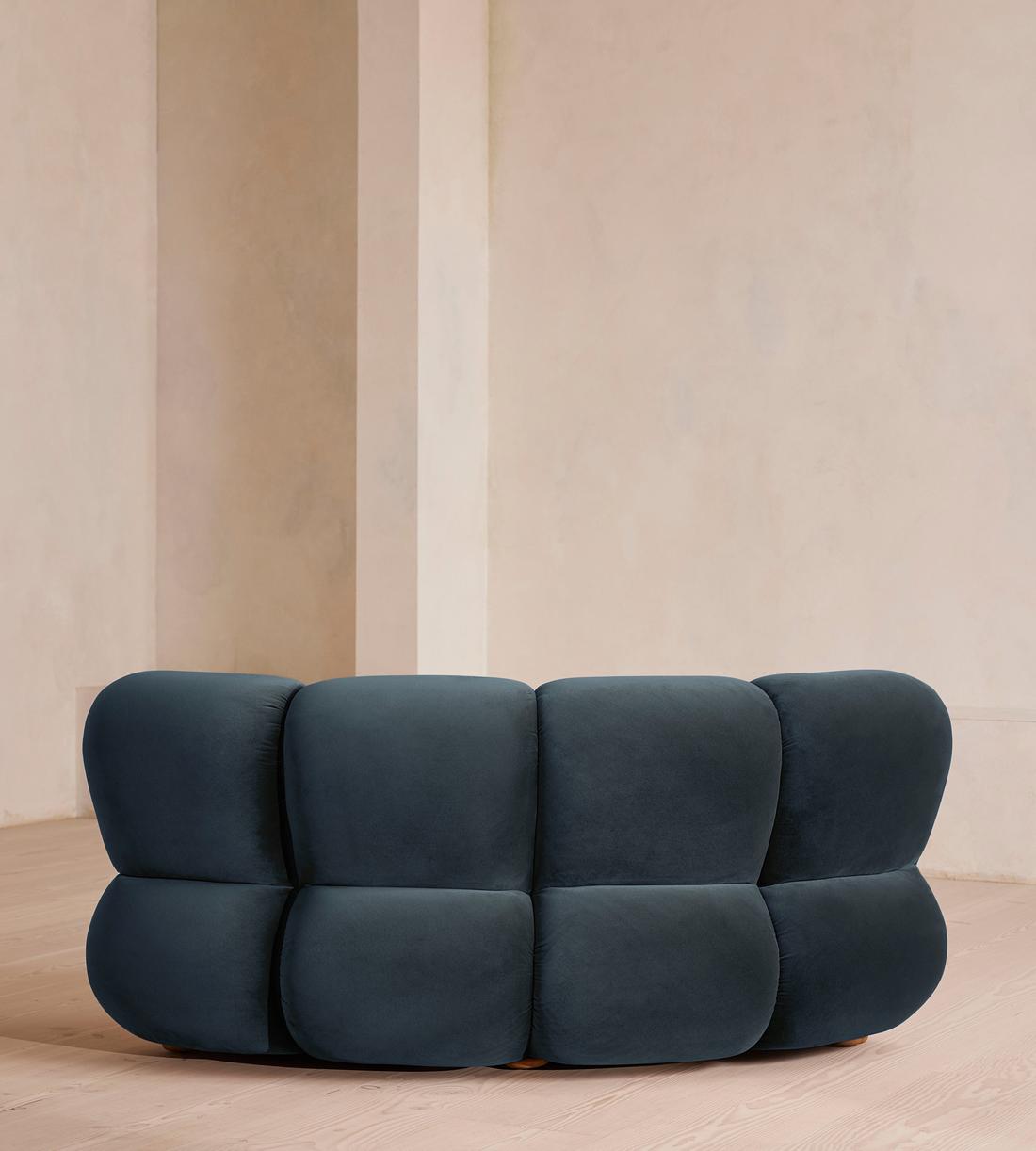 Noelle Modular Curved Armchair - Velvet Grey Blue - Images - Image 4