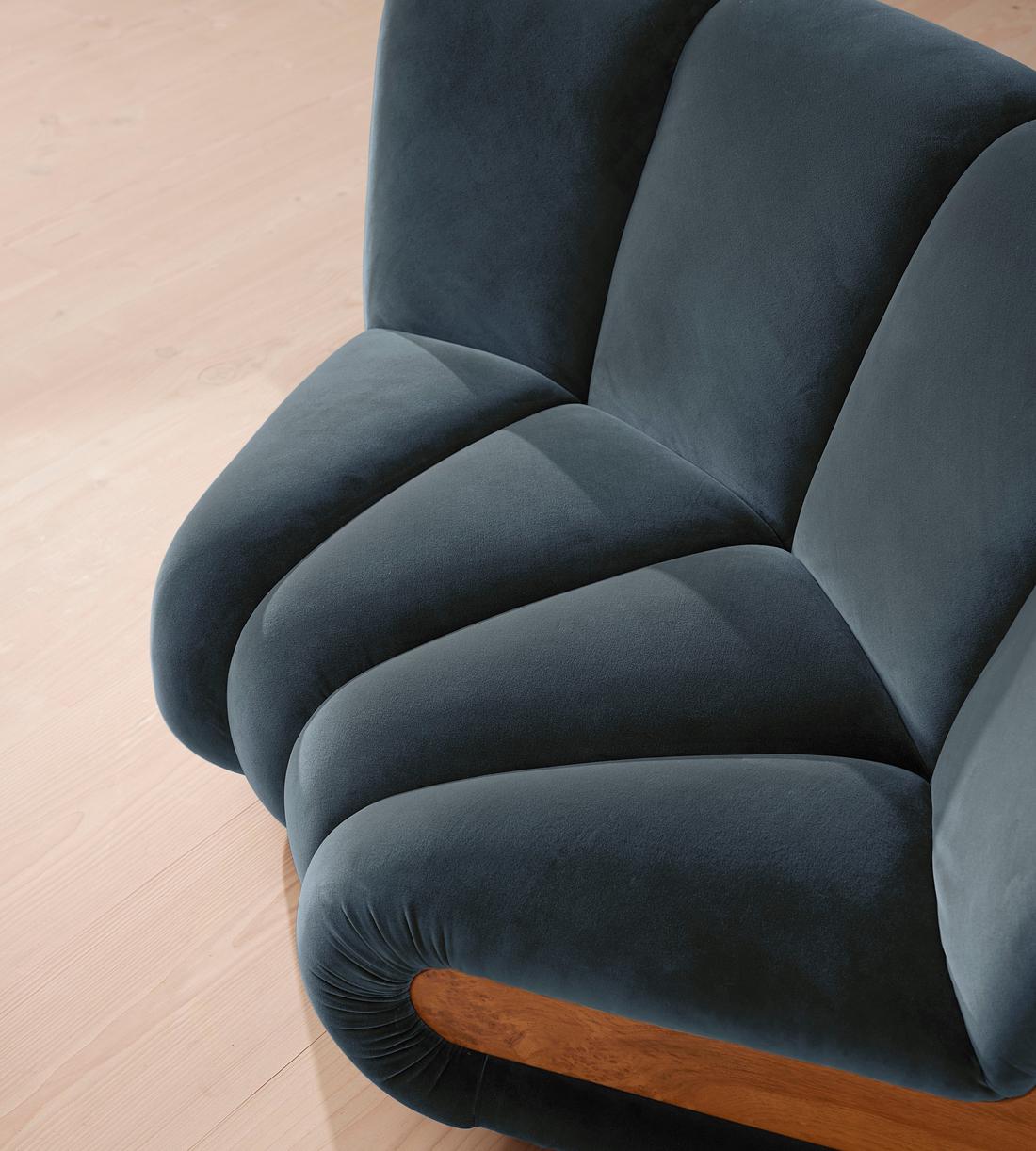 Noelle Modular Curved Armchair - Velvet Grey Blue - Images - Image 6