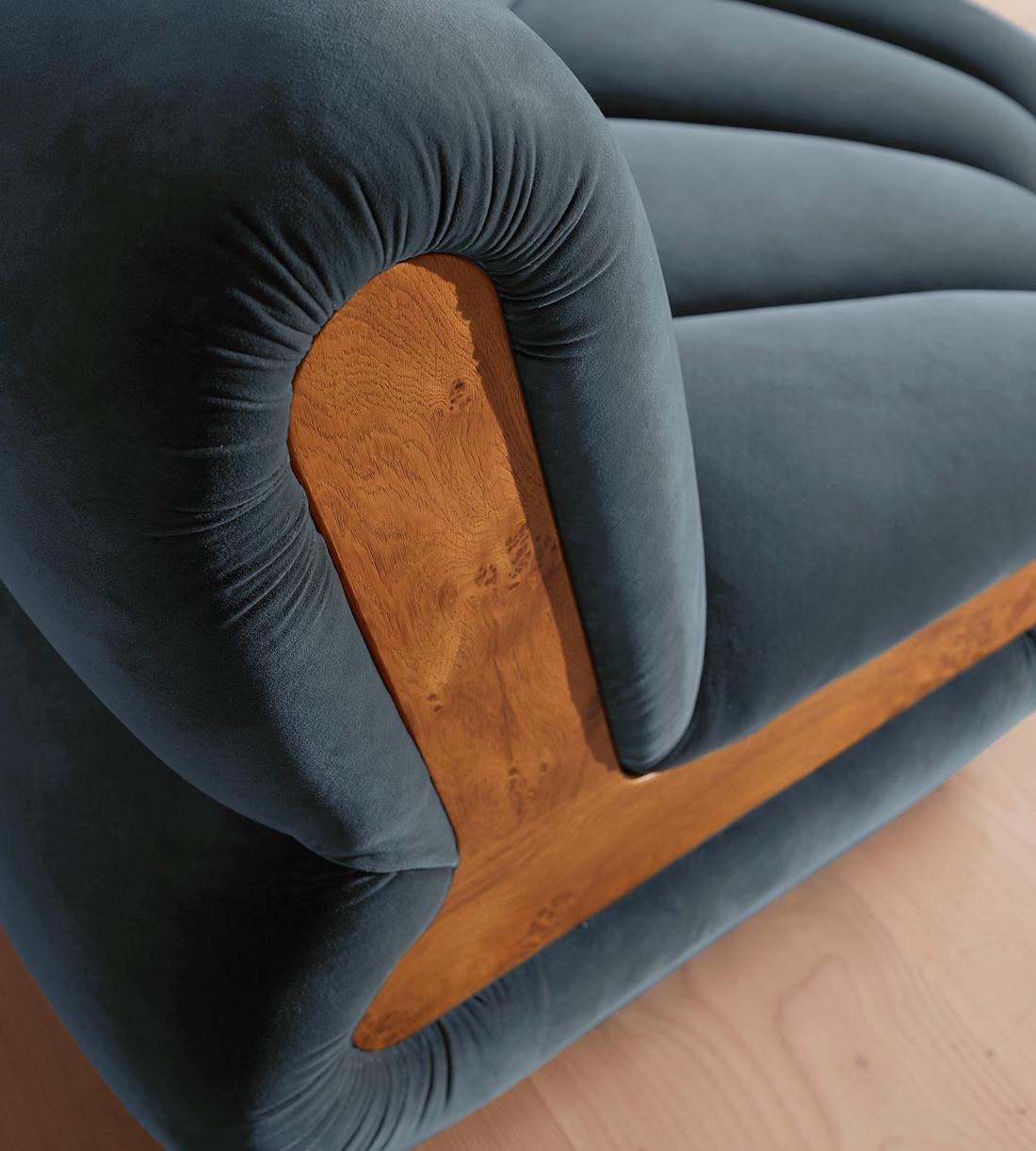 Noelle Modular Curved Armchair - Velvet Grey Blue - Images - Image 7