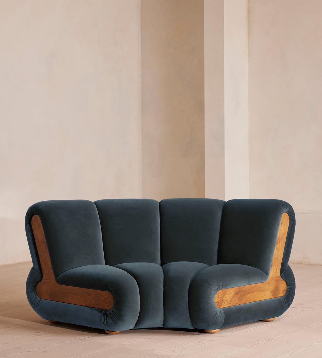 Noelle Modular Curved Armchair - Velvet Grey Blue - Listing - Image 1