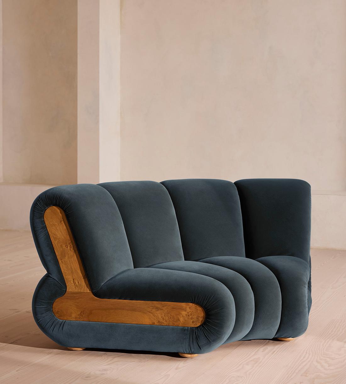 Noelle Modular Curved Armchair - Velvet Grey Blue - Listing - Image 2