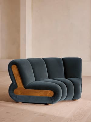 Noelle Modular Curved Armchair - Velvet Grey Blue - Hover Image