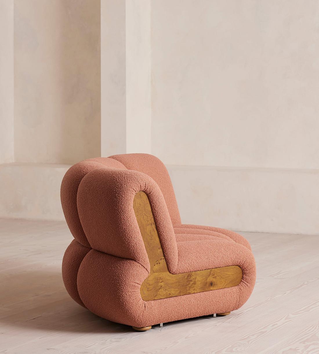 Noelle Modular Curved Armchair - Textured Wool Boucle - Coral, - Images - Image 3