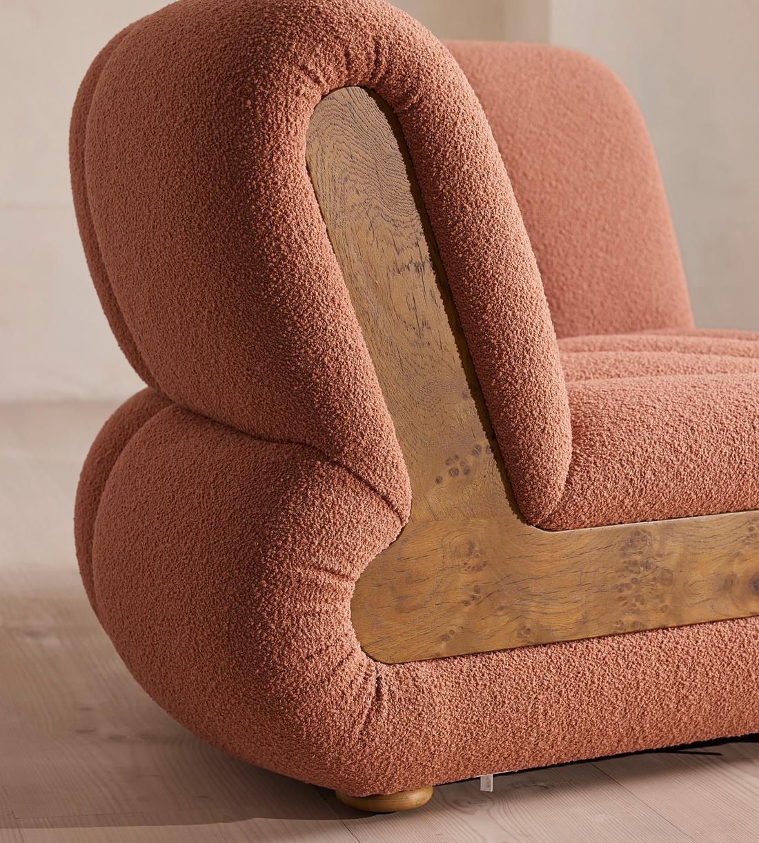 Noelle Modular Curved Armchair - Textured Wool Boucle - Coral, - Images - Image 6