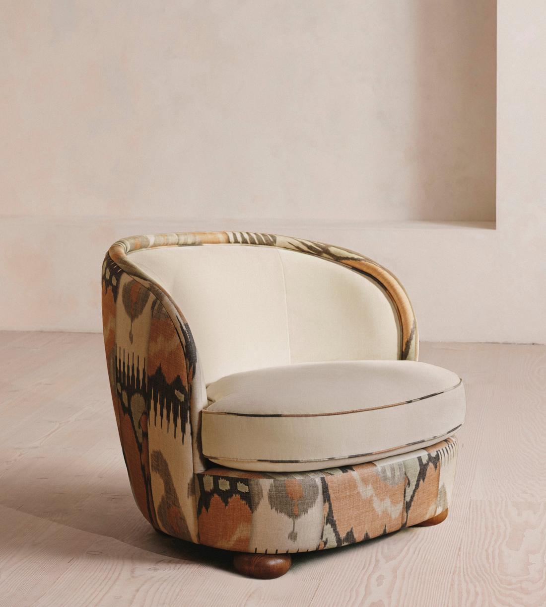 Blair Tub Armchair - Floral Ikat Print - Natural Linen - Listing - Image 2